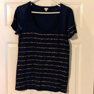 J Crew Scoop Neck Gold Sequins Navy Blue Top Small